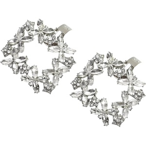 image:imageAllegra K 2 PCS Womens Square Rhinestones Shoe Clips Pearls Removable Buckles Shoe Decorations for GiftsSilverFourLeaf