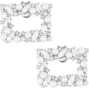 image:imageAllegra K 2 PCS Womens Square Rhinestones Shoe Clips Pearls Removable Buckles Shoe Decorations for GiftsSilverPearl