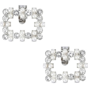 image:imageAllegra K 2 PCS Womens Square Rhinestones Shoe Clips Pearls Removable Buckles Shoe Decorations for GiftsSilverRhinestone