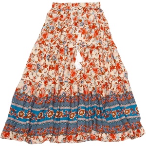 image:imageAllegra K Boho Skirt for Womens Casual Peasant Floral Bohemian Tassels Elastic Waist Maxi SkirtsRed