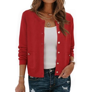image:imageAllegra K Cardigan Sweaters for Women Collarless Button Up Dressy Chunky Knit CardigansRed