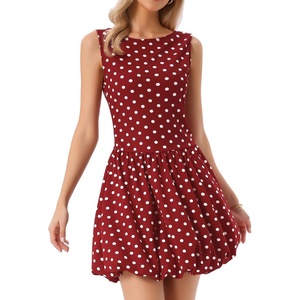 image:imageAllegra K Polka Dot Dress for Women Casual Summer Sleeveless Tank Dress Boat Neck Y2K Bubble DressesDark Red