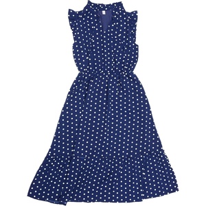 image:imageAllegra K Polka Dots Midi Dress for Womens Peasant Tie Neck Ruffle Sleeve DressesNavy Blue