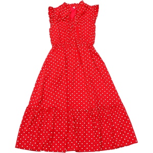 image:imageAllegra K Polka Dots Midi Dress for Womens Peasant Tie Neck Ruffle Sleeve DressesRed