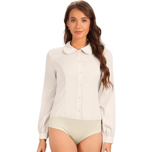 image:imageAllegra K Womens Bodysuit Button Up Peter Pan Collar Shirt Long Sleeve Business Work Tops Body SuitBeige