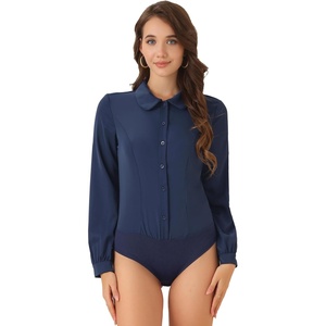image:imageAllegra K Womens Bodysuit Button Up Peter Pan Collar Shirt Long Sleeve Business Work Tops Body SuitDark Blue
