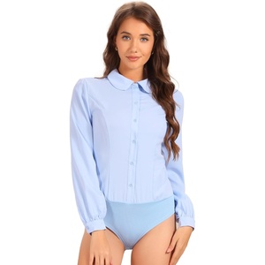 image:imageAllegra K Womens Bodysuit Button Up Peter Pan Collar Shirt Long Sleeve Business Work Tops Body SuitLight Blue