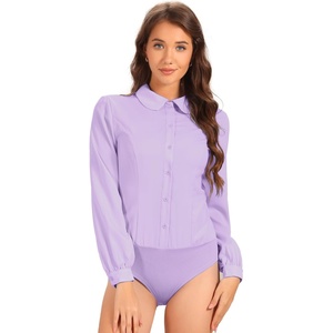 image:imageAllegra K Womens Bodysuit Button Up Peter Pan Collar Shirt Long Sleeve Business Work Tops Body SuitLight Purple