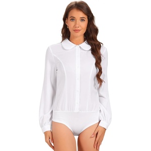 image:imageAllegra K Womens Bodysuit Button Up Peter Pan Collar Shirt Long Sleeve Business Work Tops Body SuitWhite