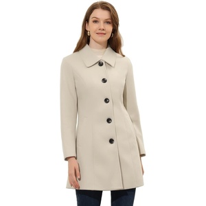 image:imageAllegra K Womens Single Breasted Pea Coats Peter Pan Collar Warm Winter Outwear Casual Work Office OvercoatBeige
