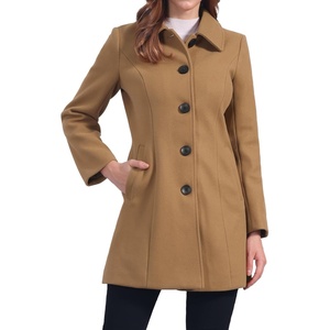 image:imageAllegra K Womens Single Breasted Pea Coats Peter Pan Collar Warm Winter Outwear Casual Work Office OvercoatDark Camel