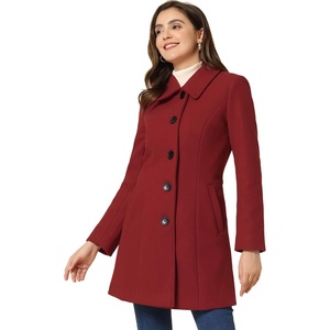 image:imageAllegra K Womens Single Breasted Pea Coats Peter Pan Collar Warm Winter Outwear Casual Work Office OvercoatDark Red