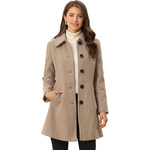 image:imageAllegra K Womens Single Breasted Pea Coats Peter Pan Collar Warm Winter Outwear Casual Work Office OvercoatLight Brown