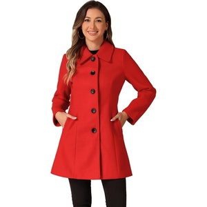 image:imageAllegra K Womens Single Breasted Pea Coats Peter Pan Collar Warm Winter Outwear Casual Work Office OvercoatRed