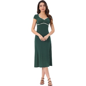image:imageAllegra K Womens Vintage Retro Classic Cap Sleeve Summer Midi Polka Dot DressesDark Green