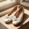 image:imageAllegra K 2 PCS Womens Bow Shoe Clips Rhinestone Satin Shoe Buckle Removable Decorative Clips for Heels FlatsBeigeTulle