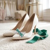 image:imageAllegra K 2 PCS Womens Bow Shoe Clips Rhinestone Satin Shoe Buckle Removable Decorative Clips for Heels FlatsGreenRhinestone