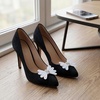 image:imageAllegra K 2 PCS Womens Bow Shoe Clips Rhinestone Satin Shoe Buckle Removable Decorative Clips for Heels FlatsLight GrayTwist