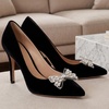 image:imageAllegra K 2 PCS Womens Bow Shoe Clips Rhinestone Satin Shoe Buckle Removable Decorative Clips for Heels FlatsSilverRhinestone