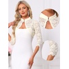 image:imageAllegra K Elegant Lace Bolero Shrug for Women 34 Sleeve Stand Collar Sheer Floral Lace Cardigan TopApricot