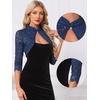 image:imageAllegra K Elegant Lace Bolero Shrug for Women 34 Sleeve Stand Collar Sheer Floral Lace Cardigan TopNavy Blue