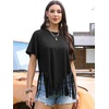 image:imageAllegra K Fringe Tops for Womens Short Sleeve Crew Neck Solid Casual Tassel t ShirtsBlack