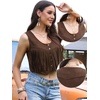 image:imageAllegra K Fringe Vest for Womens 70s Faux Suede Sleeveless Tassel Waistcoat Jacket Western Cowgirl OutfitBrown