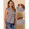 image:imageAllegra K Gingham Top for Womens Ruffle Shirt Vintage Cap Sleeve Checkered BlouseBrown