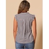 image:imageAllegra K Gingham Top for Womens Ruffle Shirt Vintage Cap Sleeve Checkered BlouseBrown