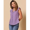 image:imageAllegra K Gingham Top for Womens Ruffle Shirt Vintage Cap Sleeve Checkered BlousePurple