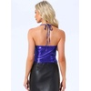 image:imageAllegra K Metallic Backless Cami for Womens Asymmetrical Spaghetti Straps Halter Sparkle Tank TopBlue