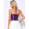 image:imageAllegra K Metallic Backless Cami for Womens Asymmetrical Spaghetti Straps Halter Sparkle Tank TopBlue Purple