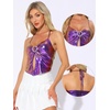image:imageAllegra K Metallic Backless Cami for Womens Asymmetrical Spaghetti Straps Halter Sparkle Tank TopBlue Purple