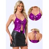 image:imageAllegra K Metallic Backless Cami for Womens Asymmetrical Spaghetti Straps Halter Sparkle Tank TopDark Purple
