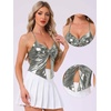 image:imageAllegra K Metallic Backless Cami for Womens Asymmetrical Spaghetti Straps Halter Sparkle Tank TopDark Silver