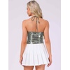 image:imageAllegra K Metallic Backless Cami for Womens Asymmetrical Spaghetti Straps Halter Sparkle Tank TopDark Silver