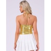 image:imageAllegra K Metallic Backless Cami for Womens Asymmetrical Spaghetti Straps Halter Sparkle Tank TopGold