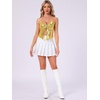 image:imageAllegra K Metallic Backless Cami for Womens Asymmetrical Spaghetti Straps Halter Sparkle Tank TopGold