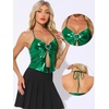image:imageAllegra K Metallic Backless Cami for Womens Asymmetrical Spaghetti Straps Halter Sparkle Tank TopGreen