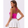 image:imageAllegra K Metallic Backless Cami for Womens Asymmetrical Spaghetti Straps Halter Sparkle Tank TopHot Pink