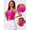 image:imageAllegra K Metallic Backless Cami for Womens Asymmetrical Spaghetti Straps Halter Sparkle Tank TopHot Pink