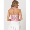 image:imageAllegra K Metallic Backless Cami for Womens Asymmetrical Spaghetti Straps Halter Sparkle Tank TopPink