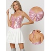 image:imageAllegra K Metallic Backless Cami for Womens Asymmetrical Spaghetti Straps Halter Sparkle Tank TopPink