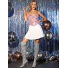 image:imageAllegra K Metallic Backless Cami for Womens Asymmetrical Spaghetti Straps Halter Sparkle Tank TopPink