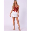 image:imageAllegra K Metallic Backless Cami for Womens Asymmetrical Spaghetti Straps Halter Sparkle Tank TopRed