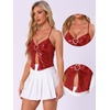 image:imageAllegra K Metallic Backless Cami for Womens Asymmetrical Spaghetti Straps Halter Sparkle Tank TopRed