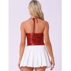 image:imageAllegra K Metallic Backless Cami for Womens Asymmetrical Spaghetti Straps Halter Sparkle Tank TopRed