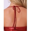 image:imageAllegra K Metallic Backless Cami for Womens Asymmetrical Spaghetti Straps Halter Sparkle Tank TopRed