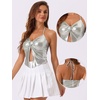 image:imageAllegra K Metallic Backless Cami for Womens Asymmetrical Spaghetti Straps Halter Sparkle Tank TopSilver