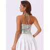 image:imageAllegra K Metallic Backless Cami for Womens Asymmetrical Spaghetti Straps Halter Sparkle Tank TopSilver